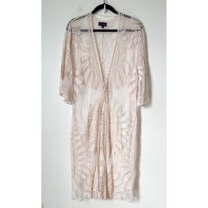 Artesia Boho Festival Floral Embroidered Lace Kimono Cream Womens Small